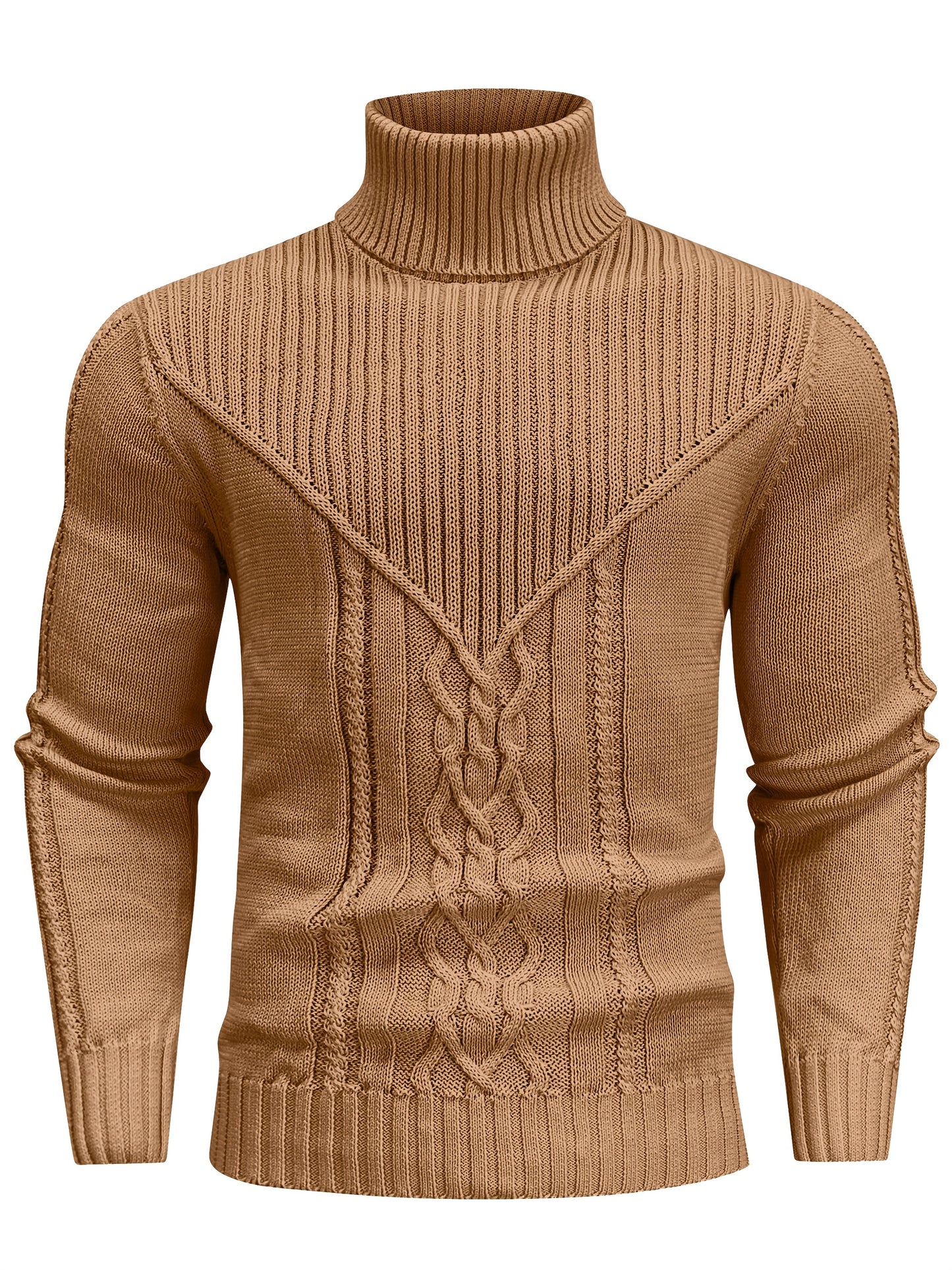 Suéter de cuello alto trenzado vintage para hombre – Jersey de punto clásico