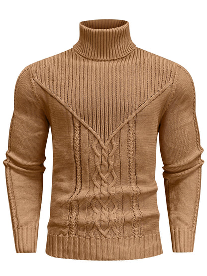 Suéter de cuello alto trenzado vintage para hombre – Jersey de punto clásico