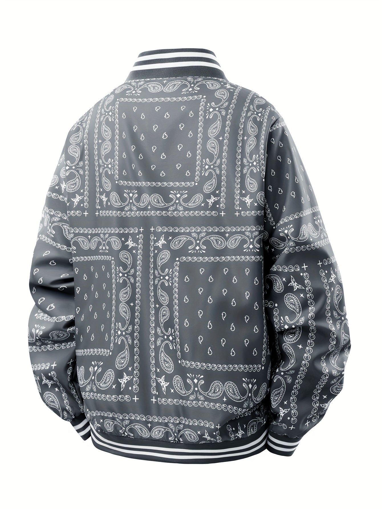 Men’s Paisley Bomber Jacket – Vintage Stand Collar Casual Outerwear