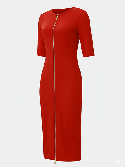 Boat Neck Bodycon Midi Dress – Elegant Slim Fit Short Sleeve Dress