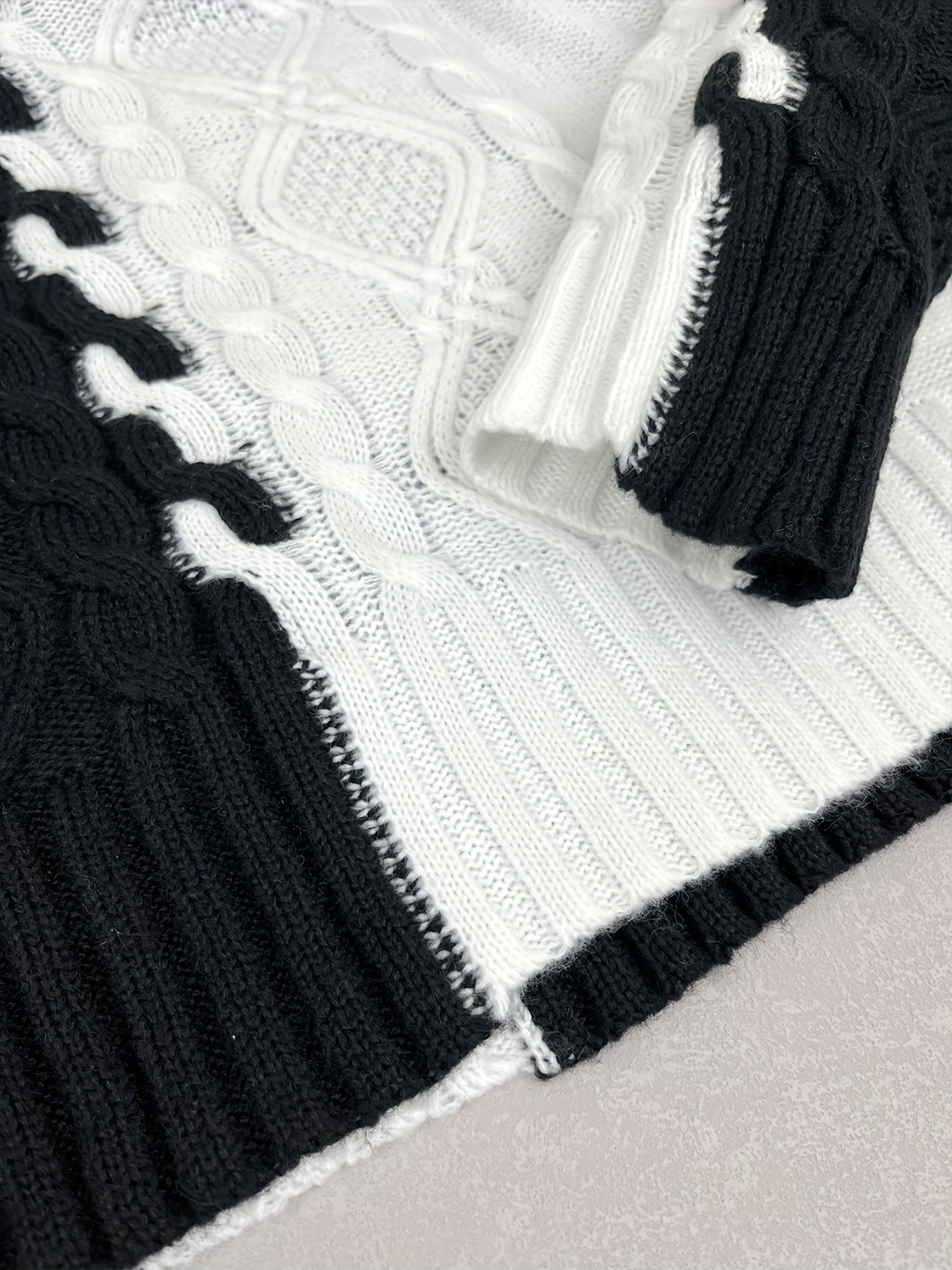 Elegant High-Neck Striped Blouse – Color-Block Knit Long Sleeve Top