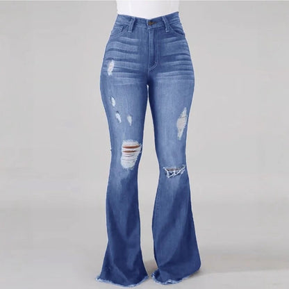 Jean évasé taille haute – Jean denim moulant déchiré extensible