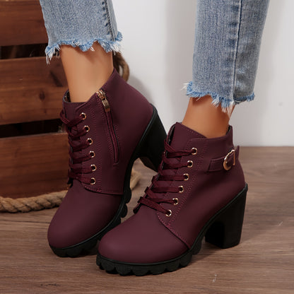 Botines de tacón alto para mujer - Tacón de bloque, elegantes, sin cordones