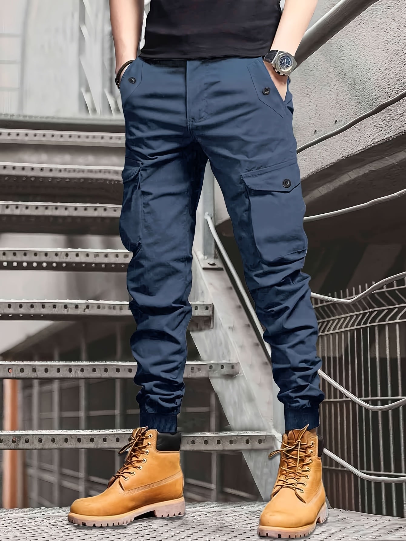 Men’s Olive Cargo Pants – Multi-Pocket Drawstring Utility Trousers