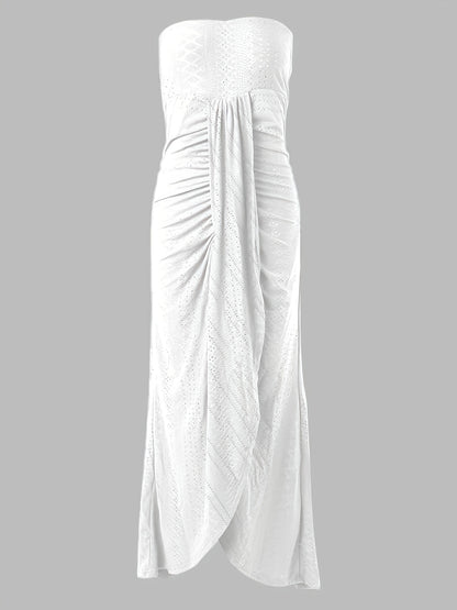 Off-Shoulder Embroidered Midi Dress – Elegant Split Wrap Dress