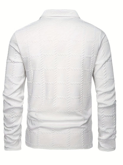 Men’s Knitted Polo Shirt – Geometric Jacquard Short Sleeve Top