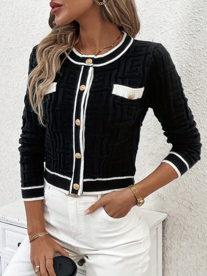 Slim-Fit Striped Cardigan – Elegant High-Stretch Knit Spring/Fall Sweater