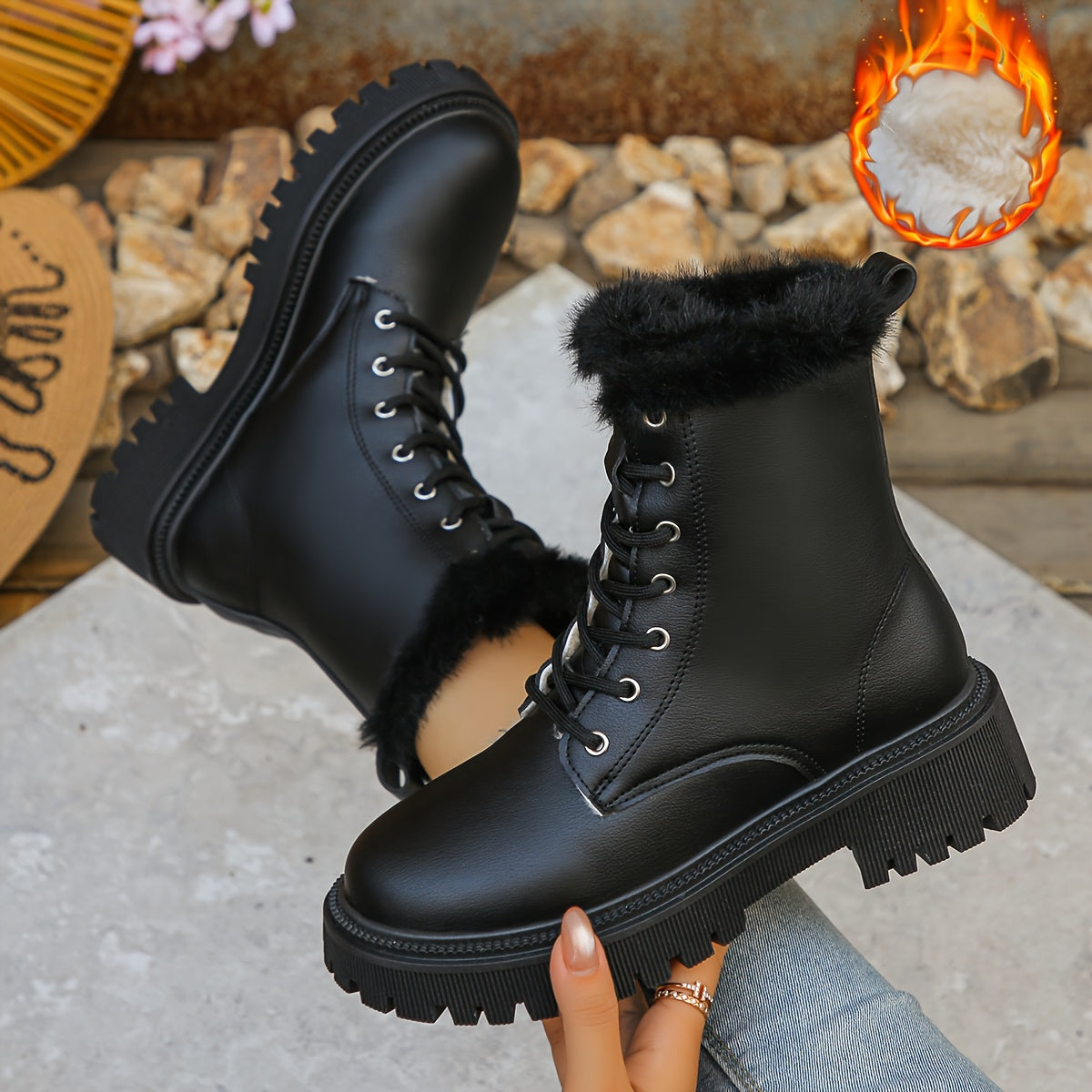 Women’s Fleece Ankle Boots – Elegant Zipper Platform Winter Footwear