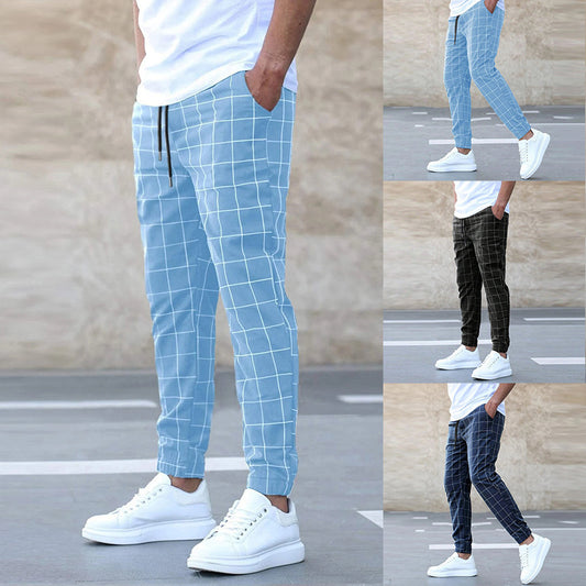 Loom & Soul™ Men’s Plaid Drawstring Pants – Casual Straight-Leg Cotton Trousers