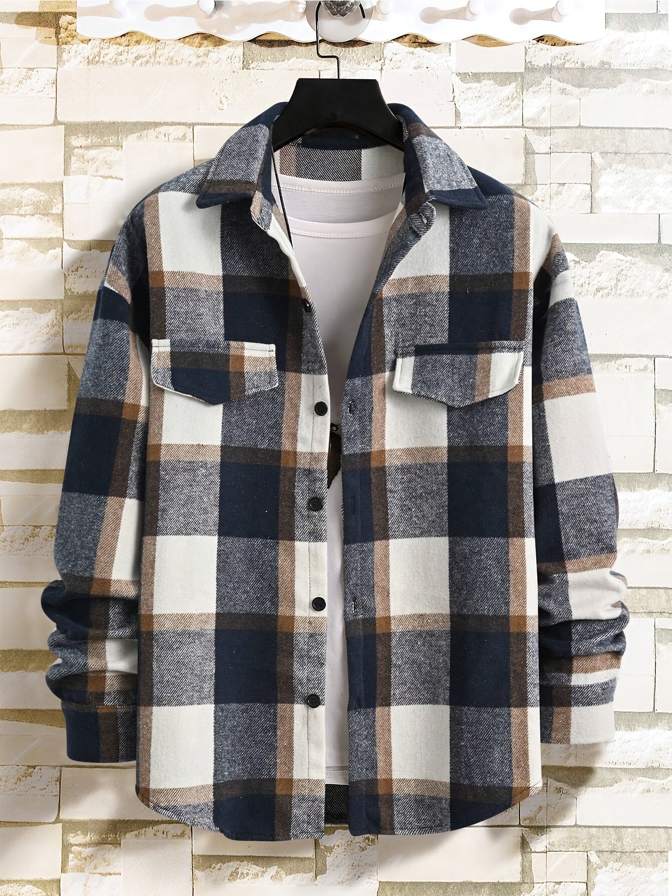 Men’s Vintage Plaid Shirt – Black & White Check Loose Button-Up Top