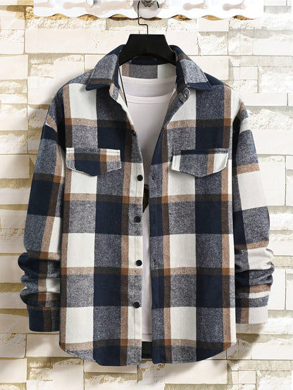 Men’s Vintage Plaid Shirt – Black & White Check Loose Button-Up Top