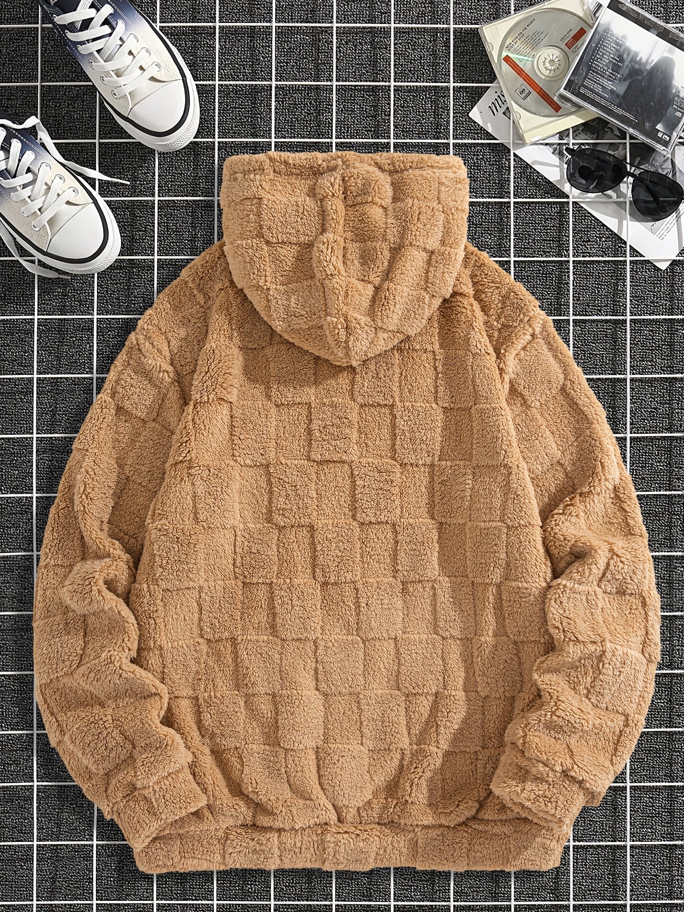 Men’s Westcoast Fleece Hoodie – Thick Embroidered Checkered Pullover