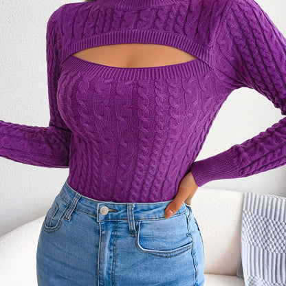 Women’s Hollow-Out Knit Sweater – Sexy Slim-Fit Pullover Top