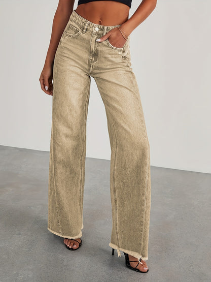 Women’s High-Waist Wide-Leg Jeans – Casual Stretch Baggy Denim