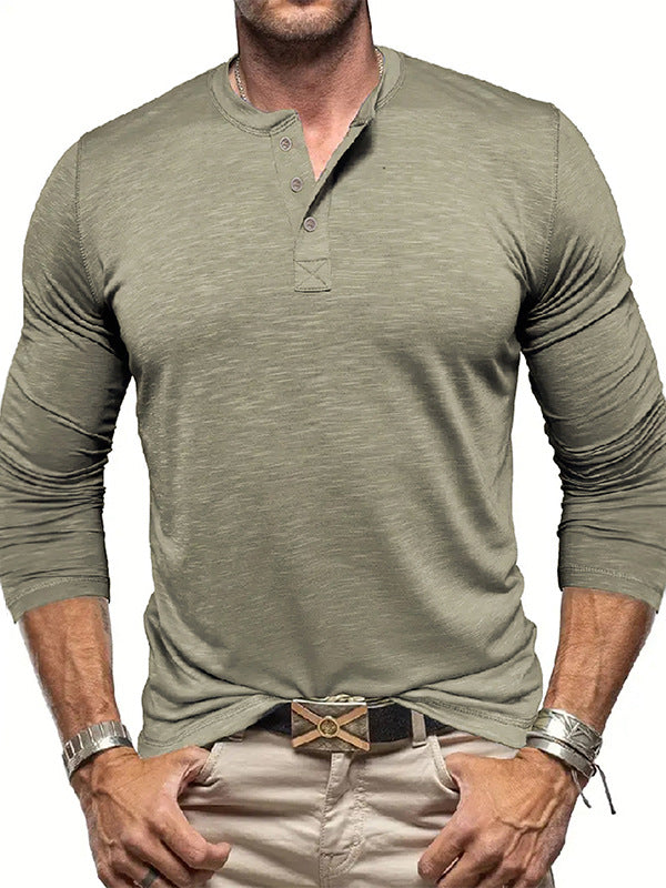 Men’s Long Sleeve Henley Shirt – Slub Cotton Casual Pullover