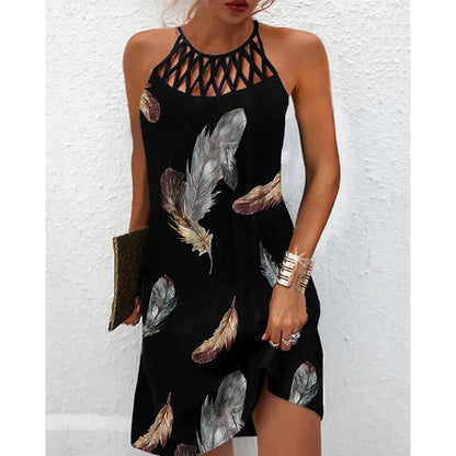Printed Halter Summer Dress – Casual A-Line Midi Dress for Women