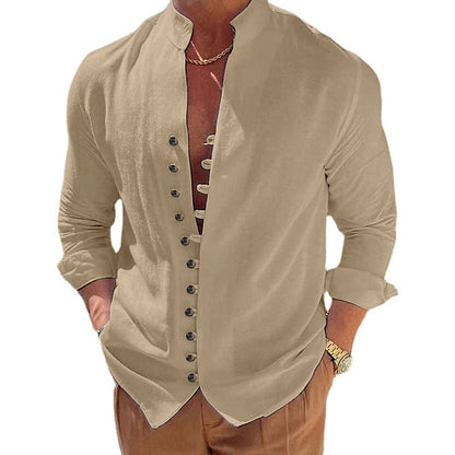 Chemise homme col mao en coton et lin – Cardigan décontracté coupe ample