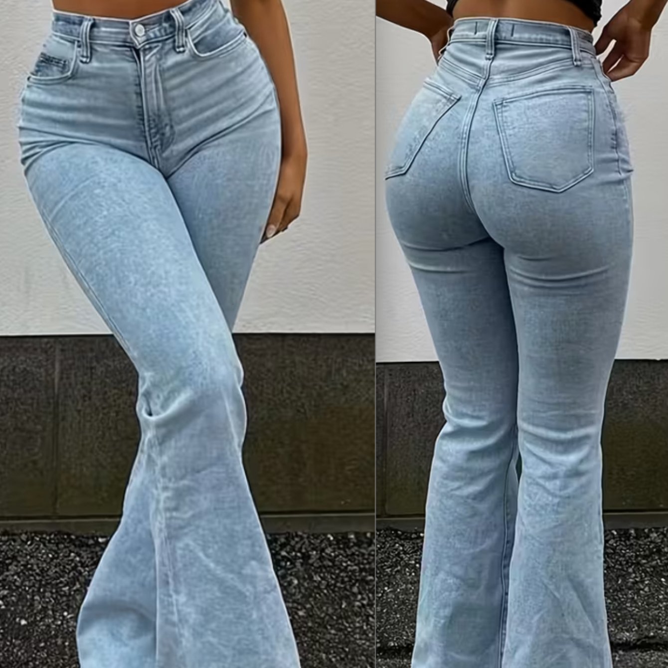 Vaqueros micro acampanados Y2K para mujer – Denim elástico vintage de talle alto