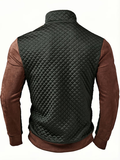 Henley zippé en maille diamant pour homme – Pull texturé color block