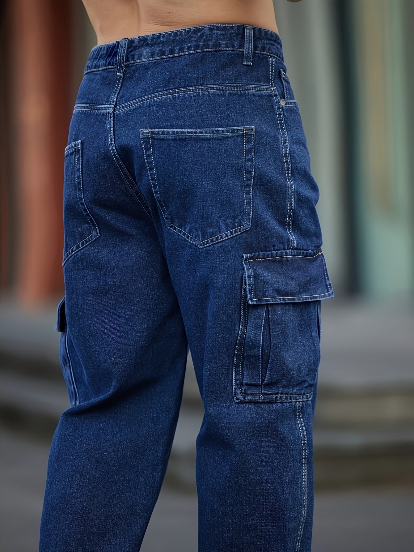 Jean taille large urbain – Jean délavé à poches multiples