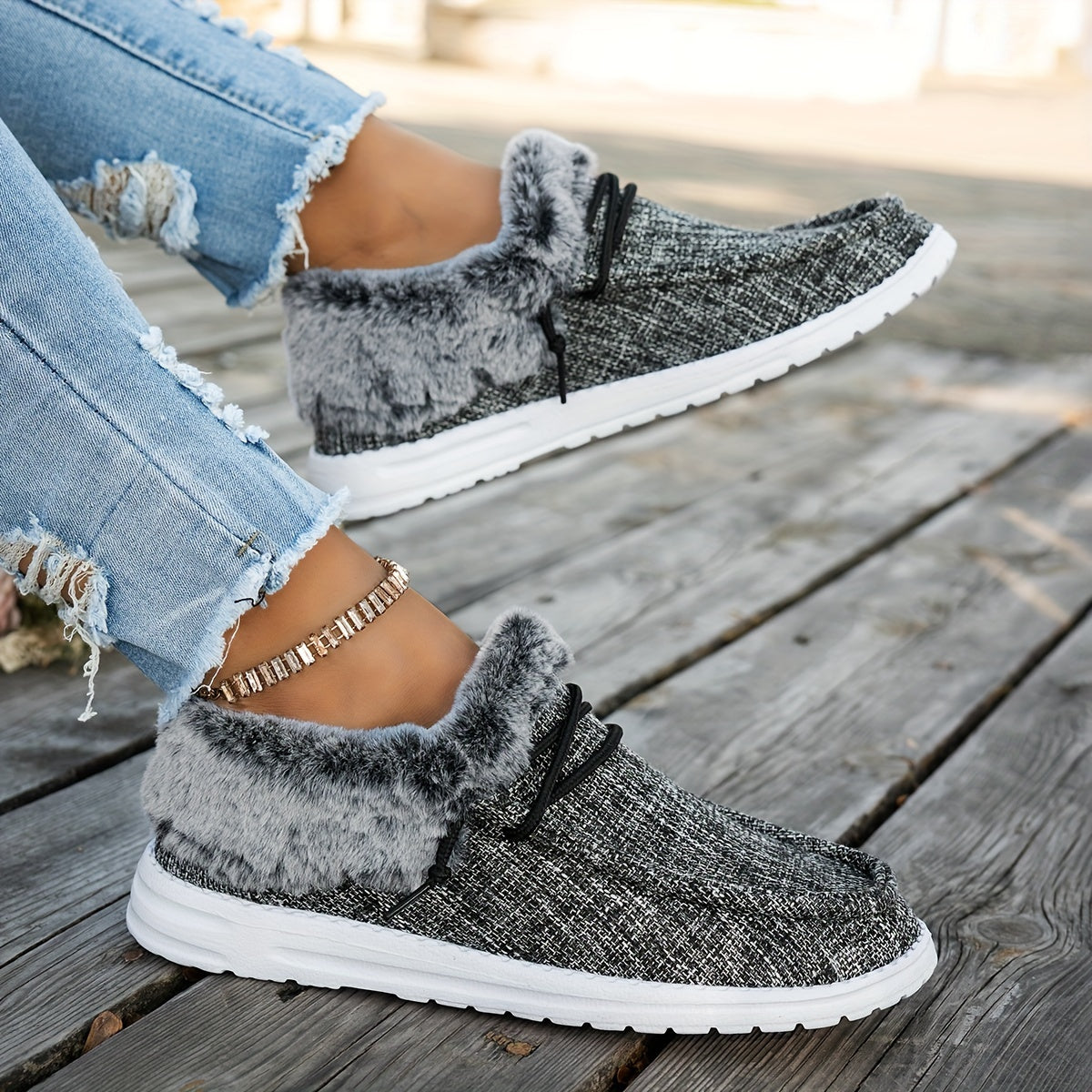 Women’s Slip-On Loafers – Warm Non-Slip Casual Winter Shoes with EVA Sole