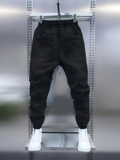 Men’s Drawstring Denim Joggers – Slim Fit Patchwork Jeans