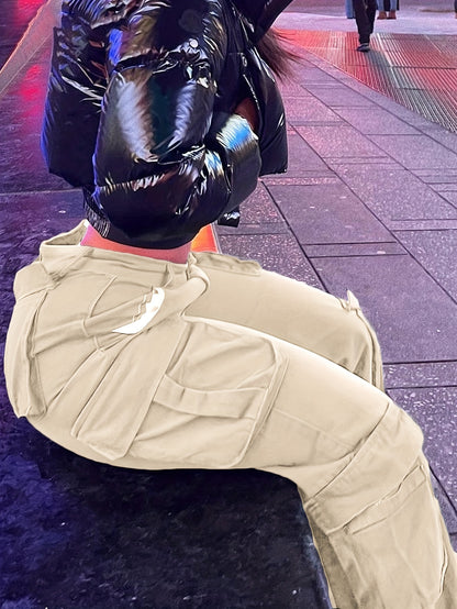 Women’s Retro Y2K Cargo Pants – High-Waisted Wide-Leg Streetwear