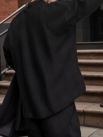 Pull décontracté pour homme en maille col V jacquard côtelé