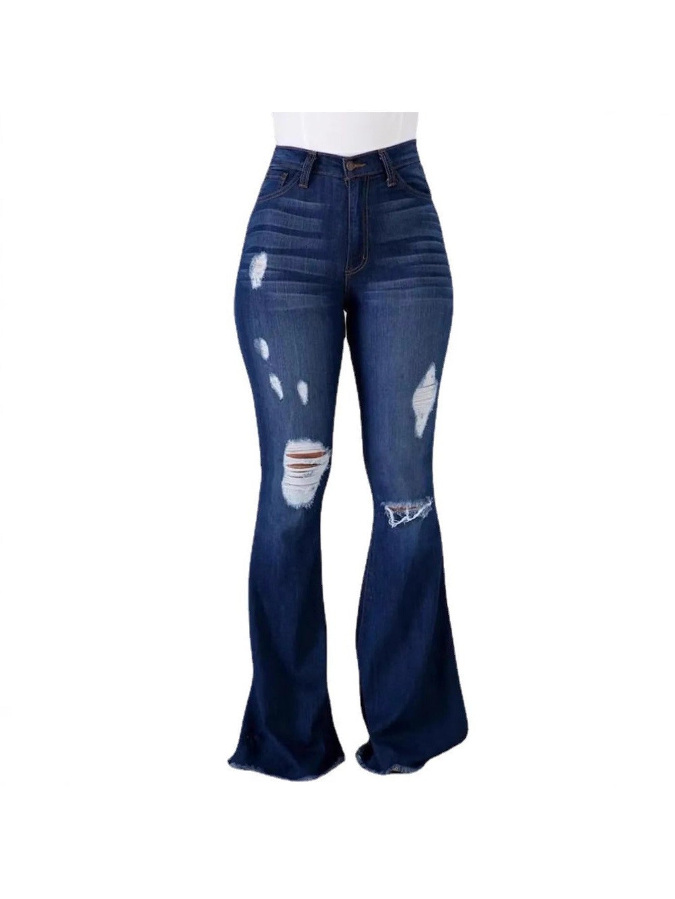 Jean évasé taille haute – Jean denim moulant déchiré extensible