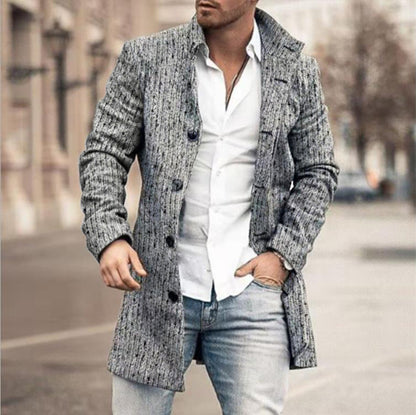 Gabardina de lana estampada para hombre – Manga larga, estilo europeo