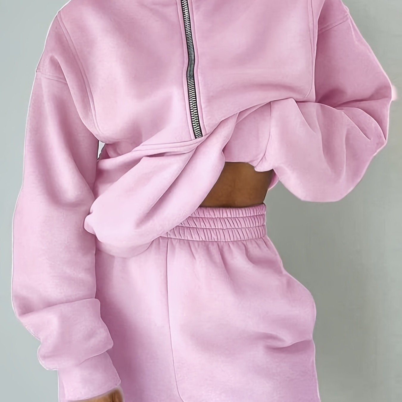 Plus Size Women’s Fleece Set – Zip-Up Hoodie & Pants Streetwear Outfit