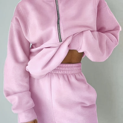 Plus Size Women’s Fleece Set – Zip-Up Hoodie & Pants Streetwear Outfit