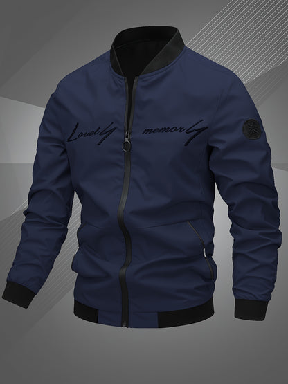 Men’s Letter Embroidered Bomber Jacket – Sporty Casual Streetwear