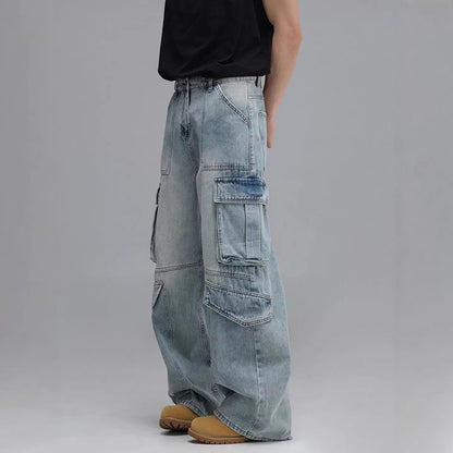 Men’s Workwear Denim Jeans – Wide-Leg Multi-Pocket Fit