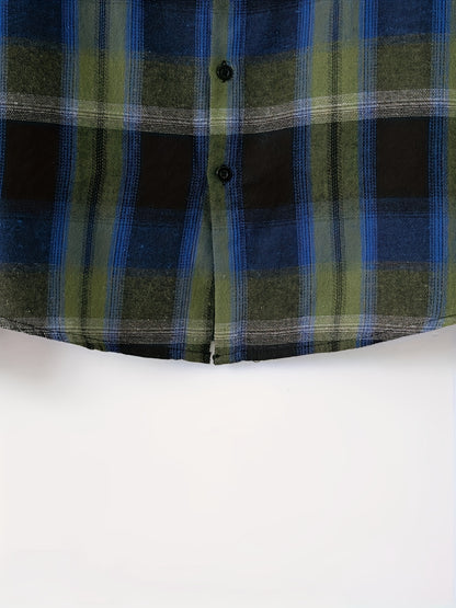 Chemise à carreaux verte et bleue pour homme – Chemise décontractée boutonnée à carreaux