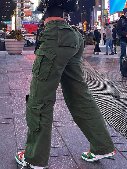 Women’s Retro Y2K Cargo Pants – High-Waisted Wide-Leg Streetwear
