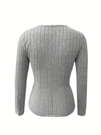 Women’s Elegant V-Neck Top – Stretch Knit Cross Detail T-Shirt