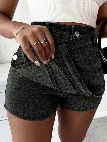 Jupe-short en jean style grunge pour femme – Asymétrique portefeuille évasée streetwear