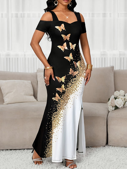 Robe de soirée sirène épaules dénudées – Élégante robe longue fendue pour femme