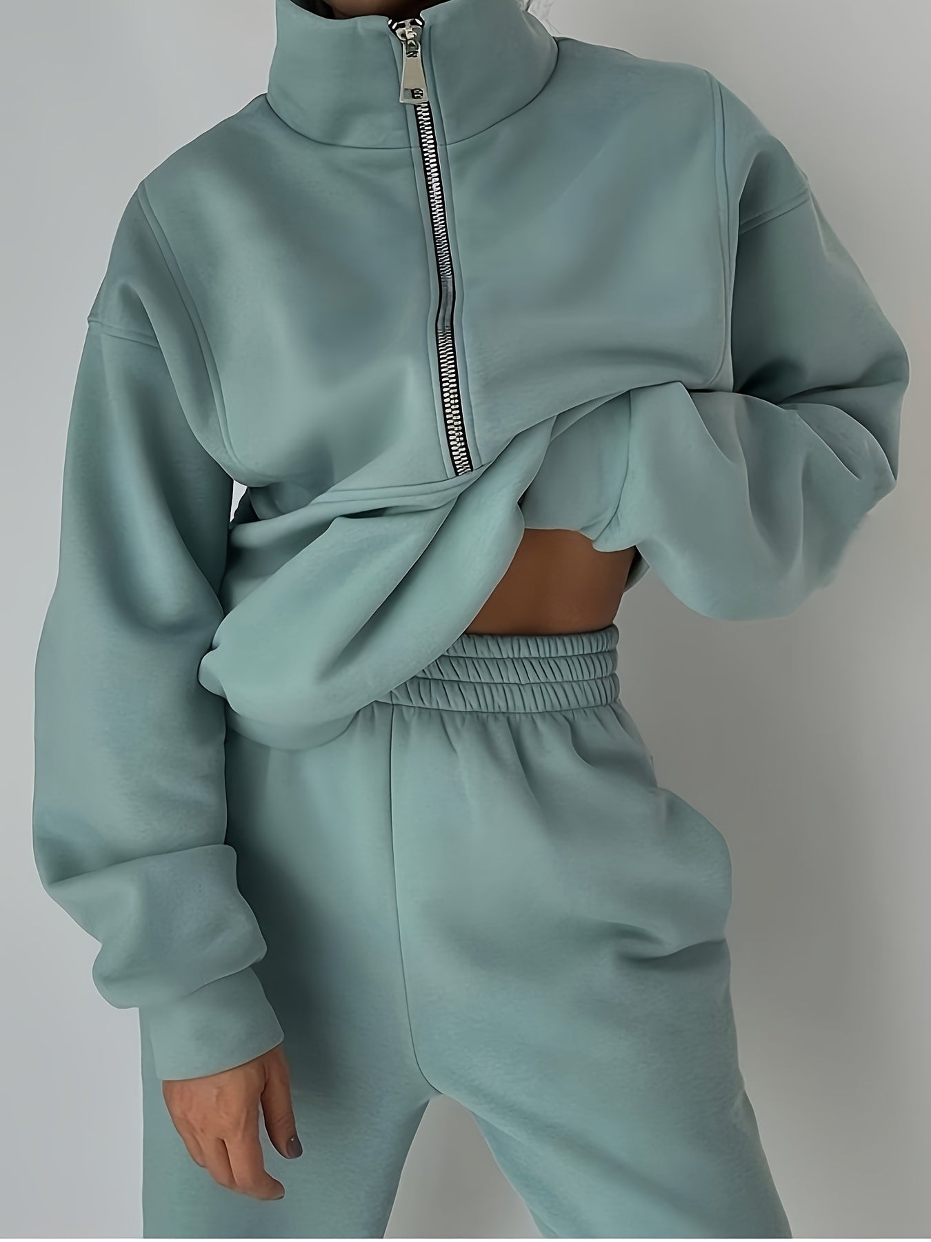 Plus Size Women’s Fleece Set – Zip-Up Hoodie & Pants Streetwear Outfit