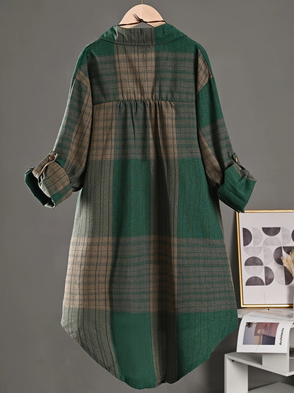 Women’s Vintage Plaid Shirt – Loose Button-Up All-Season Top