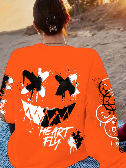 Women’s Graffiti Letter Sweatshirt – Black Artistic Fall/Winter Pullover