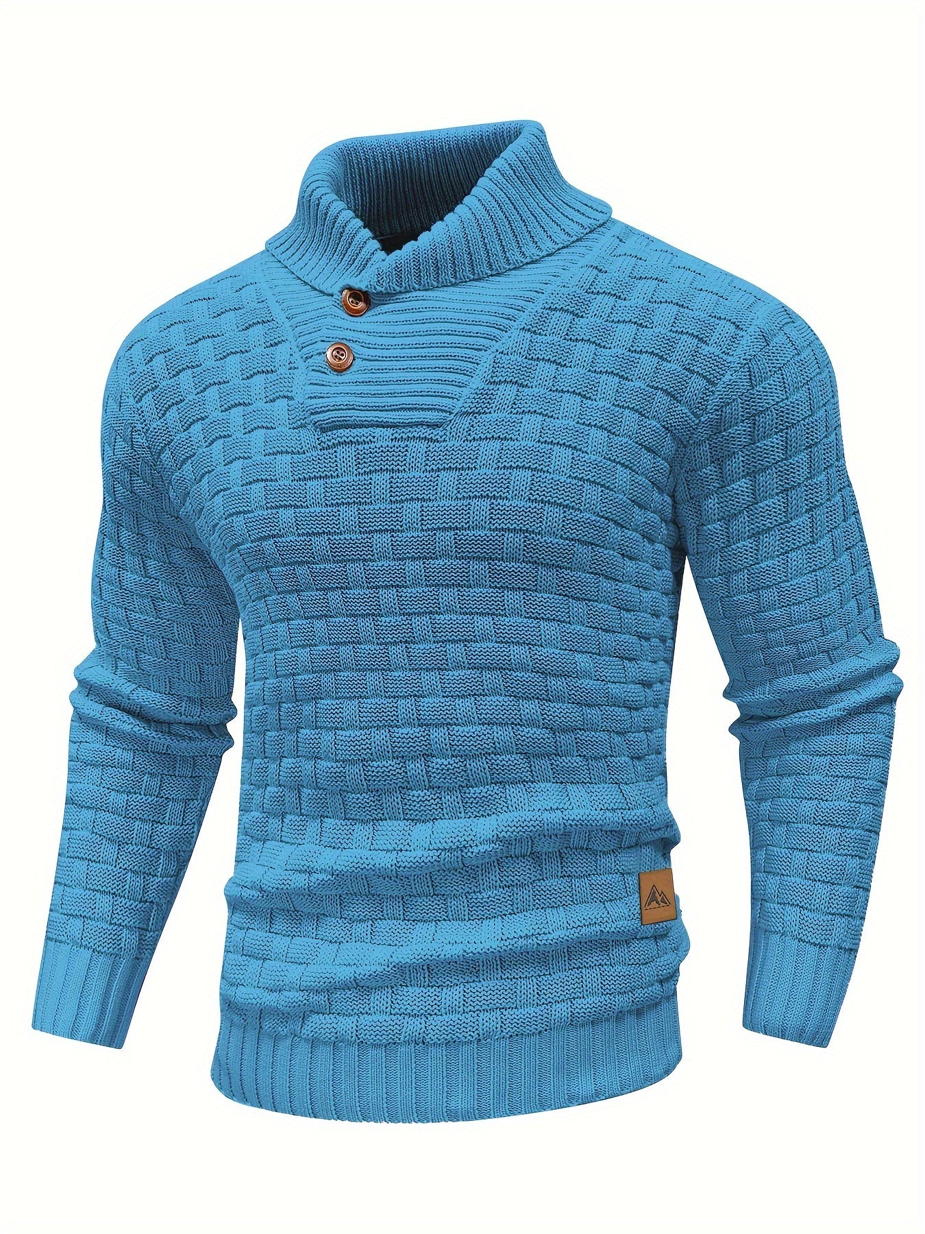 Men’s Waffle Knit Sweater – High Stretch Pullover with Lapel Collar
