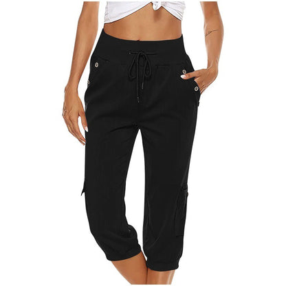 Loom & Soul™ Women’s Cropped Cargo Pants – Cotton Linen Blend with Pockets for Effortless Everyday Style