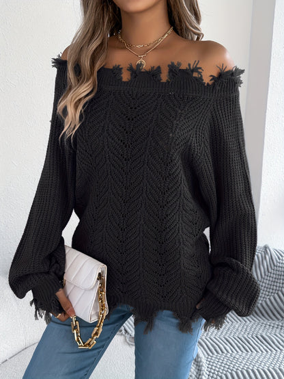 Women’s Off-Shoulder Sweater – Chic Fall/Winter Knit Pullover