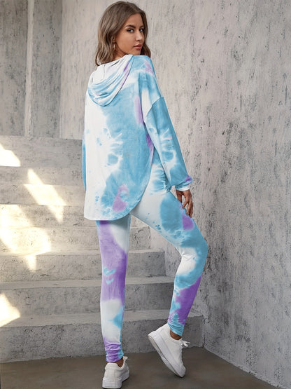 Women’s Tie-Dye Lounge Set – Hooded Top & Harem Pants Outfit