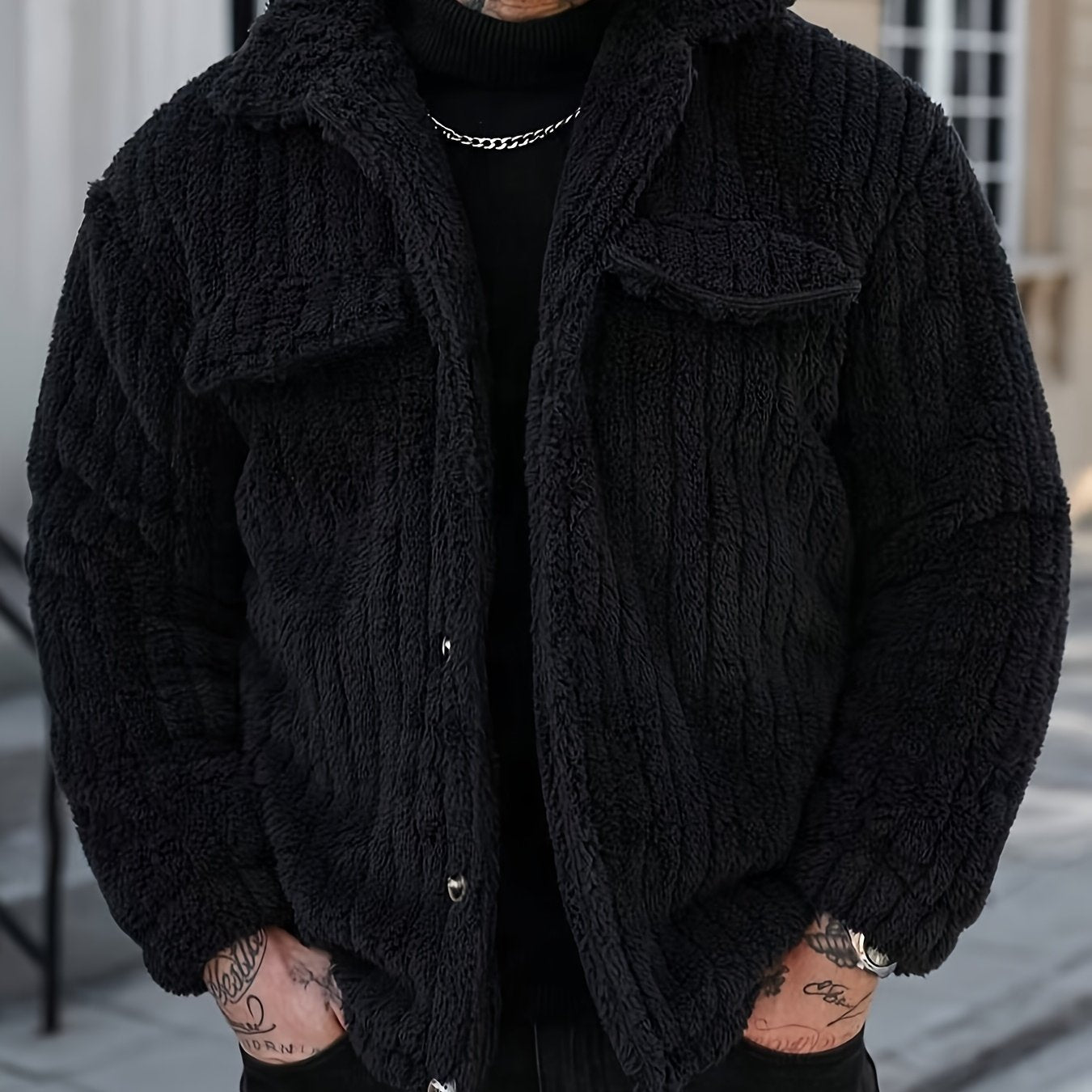 Veste Boutonnée en Flanelle pour Homme – Manteau Décontracté d'Hiver à Revers