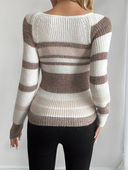 Women’s Plush Color-Block Sweater – Soft Fleece Pullover for Fall/Winter