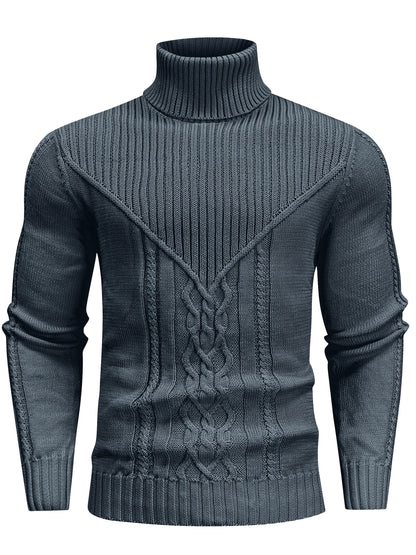Suéter de cuello alto trenzado vintage para hombre – Jersey de punto clásico
