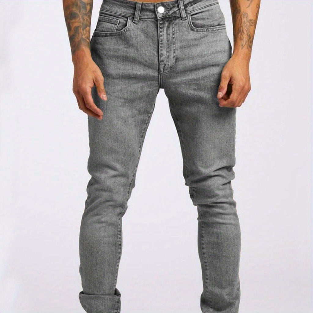 Men’s Gray Slim-Fit Stretch Jeans – Breathable, Modern All-Season Denim